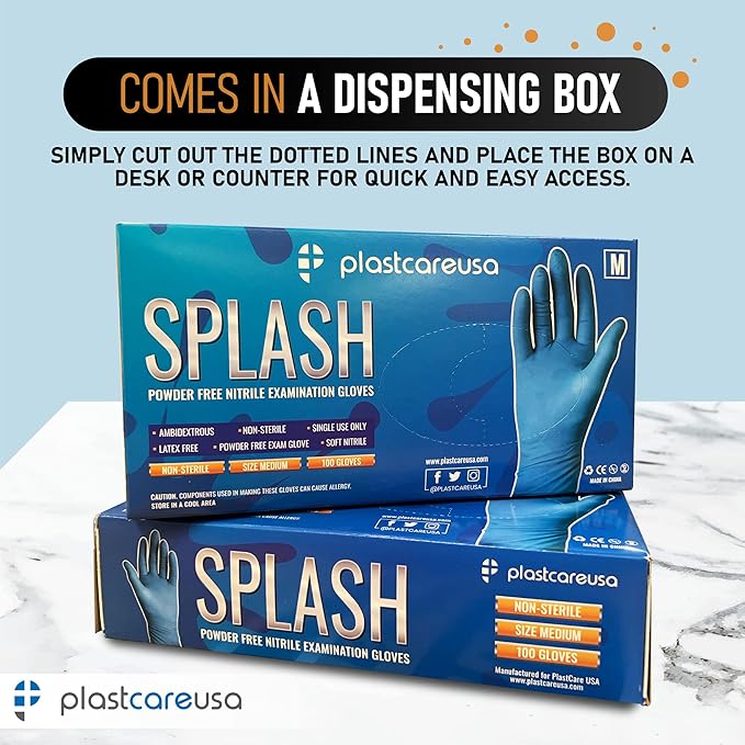 100 Nitrile Exam Gloves 3.5 Mil - Latex & Powder Free, Disposable Non-Sterile Protective Gloves By PlastCare