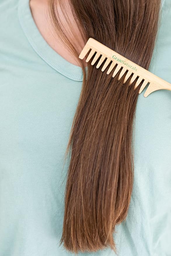 GranNaturals Wide Tooth Wooden Rat Tail Comb - Hair Tool for Teasing Strands & Post Styling - Peach Rattail Wood Pick Handle for Sectioning & Parting - Perfect for Professional & Personal Use