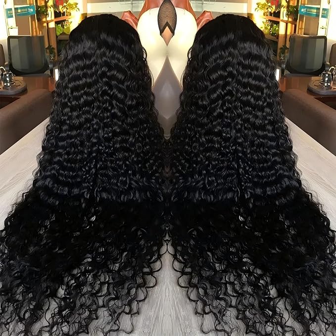 32 Inch 13x6 HD Transparent Deep Wave Lace Front Wigs Human Hair 200 Density Pre Plucked Deep Wave Wig Glueless Wigs Human Hair Lace Frontal Wigs 12A Curly Human Hair Wig for Women
