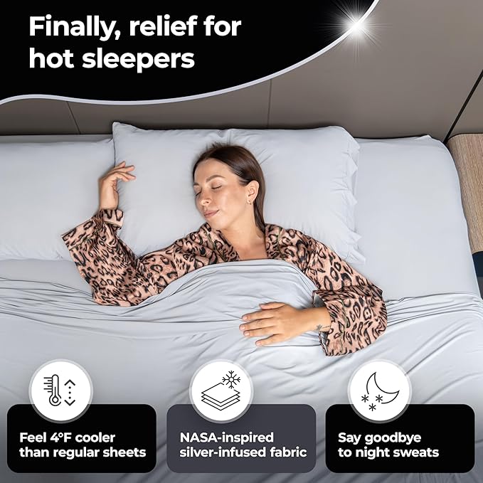 Silvery Restcool™ Silver Infused Cooling Pillowcase Set - 2 Pack Self-Cooling Pillowcases with Silvery Technology™ for Hot Sleepers & Night Sweats (Gray, Queen (U.S. Standard))