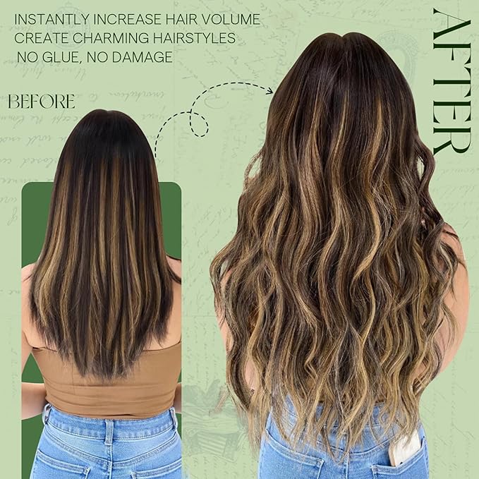 RUNATURE Real Human Hair Clip in Extensions, Balayage Clip in Hair Extensions 22 Inch, Long Hair Extensions Clip Ins, Remy Natural Hair, 120g 7pcs #1B/6/27 Black Rooted to Brown Highlight Blonde