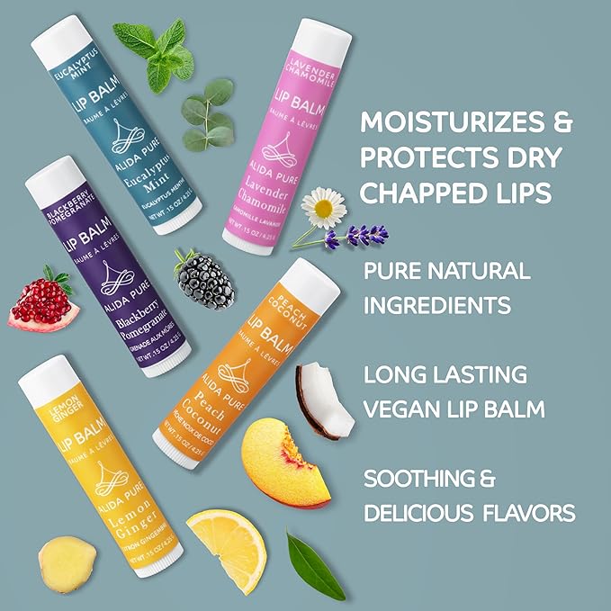 Duet Lip Balm Collection, Vegan Lip Balm Set, Beeswax Free, with Avocado Oil, Organic Jojoba Oil, and Vitamin E, Natural Moisturizer for Dry, Chapped Lips, 5 Tube Set