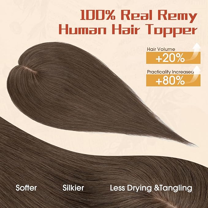Rich Choices Human Hair Toppers for Women-100% Real Remy Hair Topper No Bang-Upgraded 150% Density 9 * 12CM Lace Base-Clip in Hairs Topper for Thinning Hairs-12Inch #2 Dark Brown