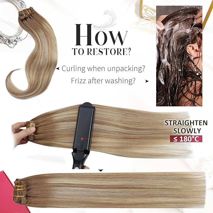 Moresoo Clip in Hair Extensions Brown to Blonde Clip in Extensions Real Human Hair Ombre Light Brown to Medium Blonde for Long 22 inch Double Weft 120g/7pcs