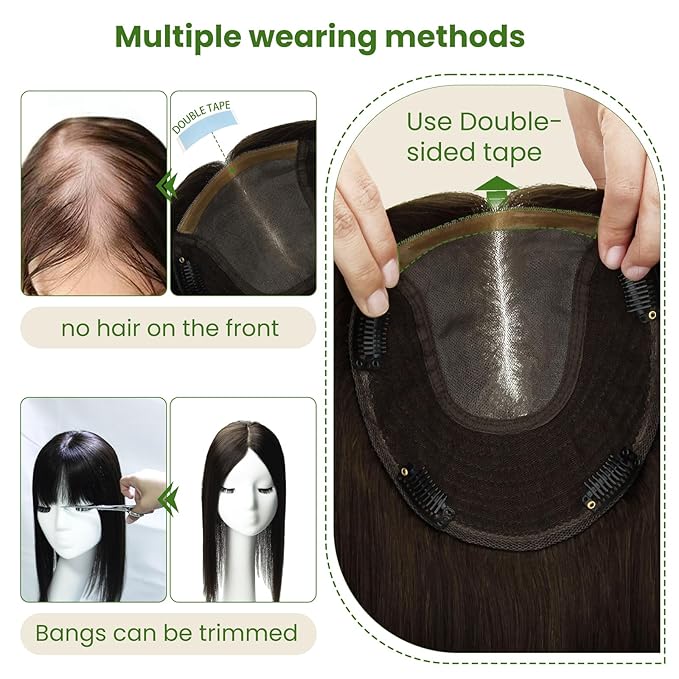 Hair Toppers for Women Real Human Hair 6x7 inch 150 Density Base 14 inch 65 grams ombre Ash Brown to Platinum Blonde for Women with Thinning Hair Cover Gray Roots（#8T60 14inch）