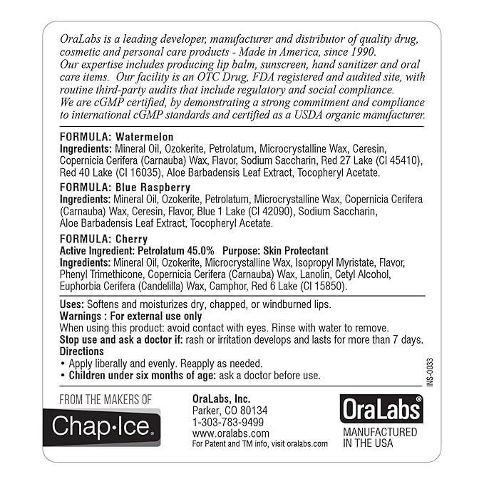 Chap-Ice | Blank Lip Balm Tubes - Filled With Various Flavors (Blue Raspberry)