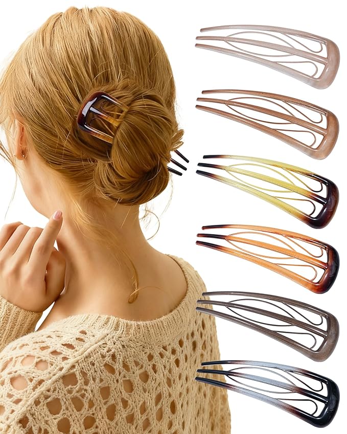 6 PCS French Hair Pins for Women, U-Shaped Hair Forks Stick for Bun Updo Chignons & French Twists, Strong Hold 3 Internal Teeth Hair Chopsticks Styling Accessories