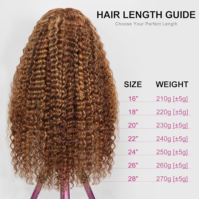 210% Density 13x6 Highlight Ombre Full Lace Frontal Wigs Human Hair 12A Deep Wave Brazilian Human Hair Pre Plucked 4/27 Honey Blonde HD Glueless Transparent Lace 18 Inch