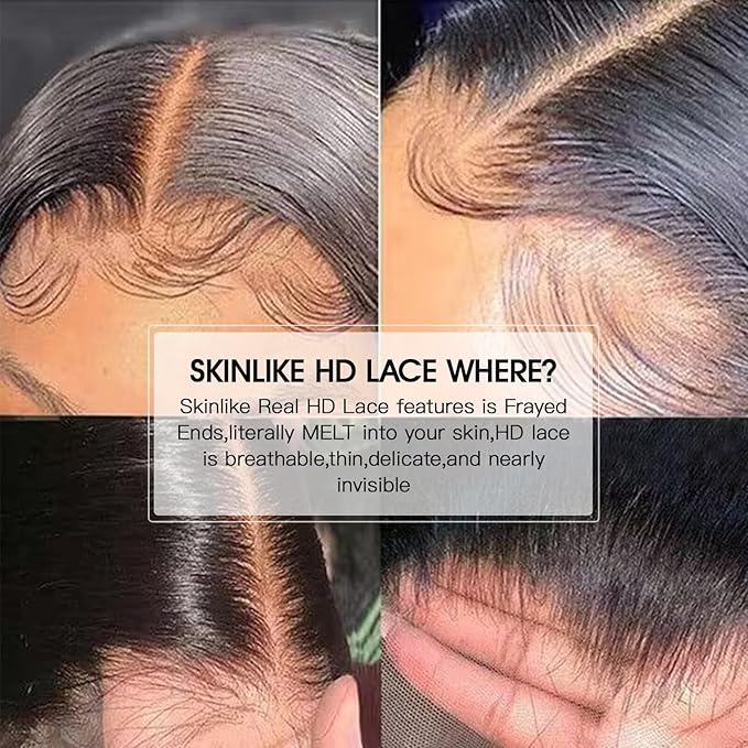 Lemoda Straight SKINLIKE Real HD 13x4 Full Lace Frontal Wigs 210% Density 15A 32inch Brazilian Straight Virgin Human Hair Lace Front Wig Invisible 0.1mm Ultra-thin Frayed Ends Tiny Knots
