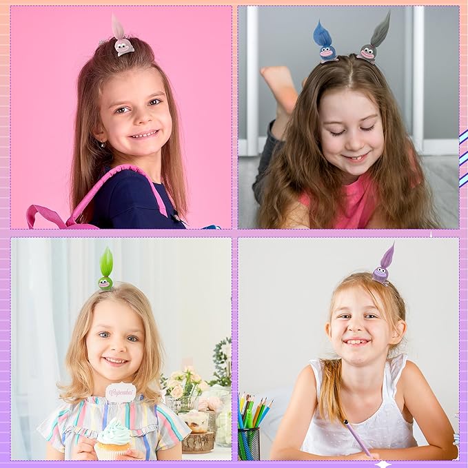 Fluffy Ball Hair Clip - 8Piece Crazy Hair Day Accessories Hair Clips Barrettes with Sausage Mouth, Set of Cute Baby Bobby Pins In 8 Colors, Cartoon Funny Soft Ball Hair Clips for Girls
