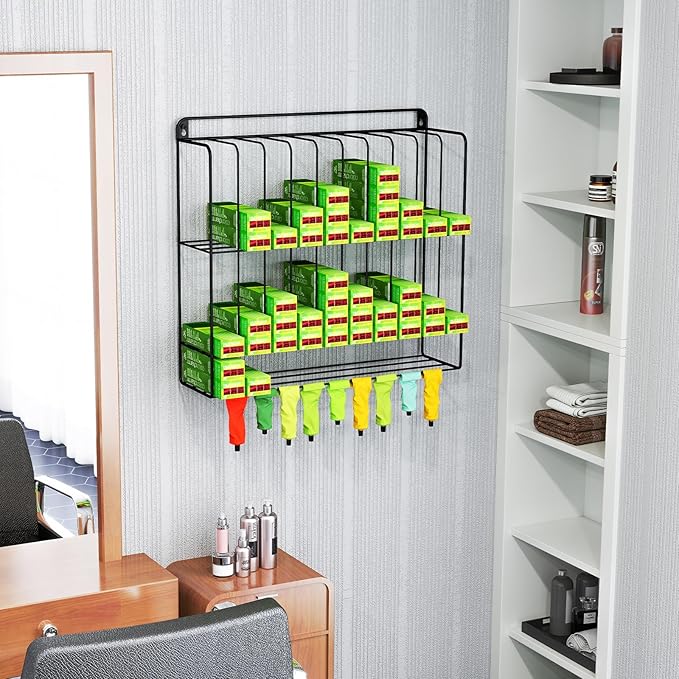 IKARE Hair Color Organizer Rack - Metal Tube Storage, Wall-Mounted Holder with Dye Paste Hanging Space for Salon, Beauty, Home