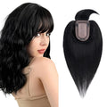 SEGO Hair Toppers for Women Real Human Hair with Thinning Hair, Toppers Hair Pieces Clip in Toppers Straight Hair Pieces with Front Bangs 150% Density Silk Base -14 Inch #1 Jet Black