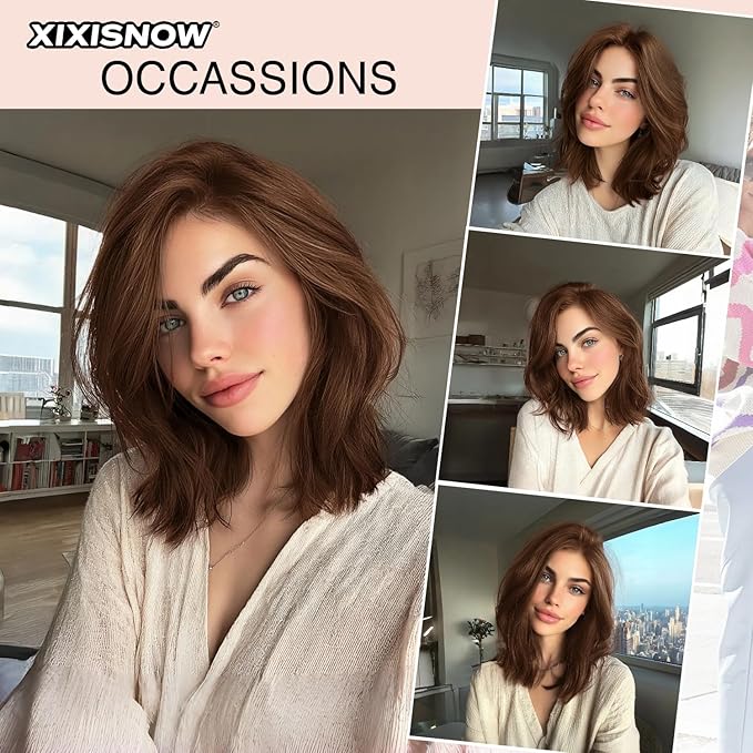2 Pcs Short Clip In Hair Extensions 8 Inch Heat Resistant Easy Hair Pieces Thick Synthetic Hair Extensions Clip in Adding Extra Volume Hairs Volumizer for Women With Thin & Fine Ginger Brown