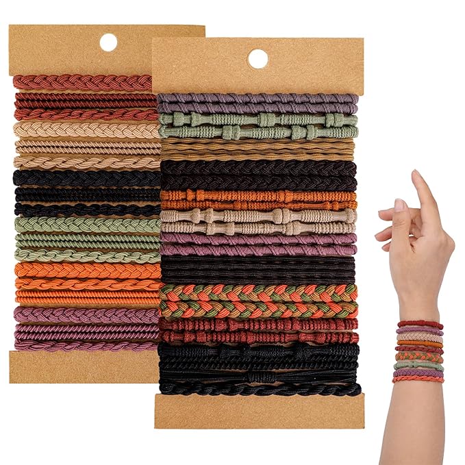 Boho Hair Ties 48pcs,Hair Accessories for Women, Hair Tie Bracelets,Ponytail Holders for Girls with Thick and Thin Hair,Soft Dual-Use No-Damage Ties,Mother's Day, Valentine's Day, Christmas gifts