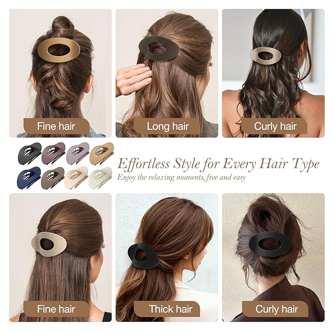 Upgraded 8 Pack French Flat Hair Clips for Women Girls, Matte Lay Flat Claw Clips, Large No-Slip Claw clips for Thick&Thin Hair, Strong Hold Styling Barrettes Accessories for Daily Styling(Multicolor)