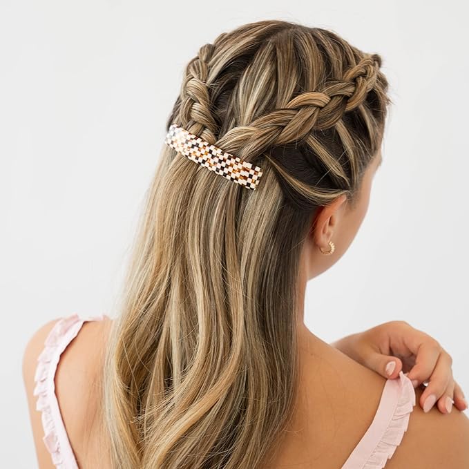 Checkered Hair Barrette for Thin Hair, Classic Rectangle French Barrette for Women, Lightweight and Comfortable, Strong Hold, Chequered Board | France Luxe