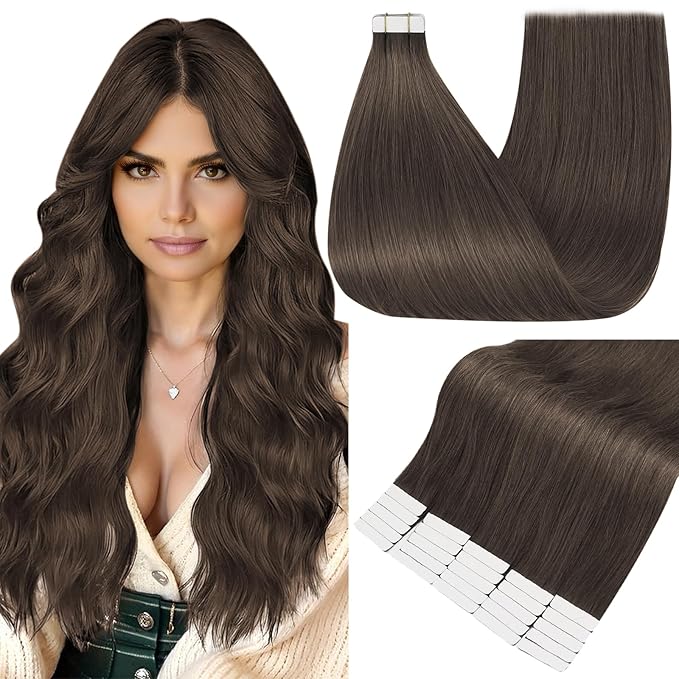 Full Shine Human Hair Tape in Extensions 22 Inch Color 1C Mocha Brown Fashion Double Sided Invisible Tape in Hair Extensions Human Hair 20 Pieces Straight Remy Hair 50 Grams for Party