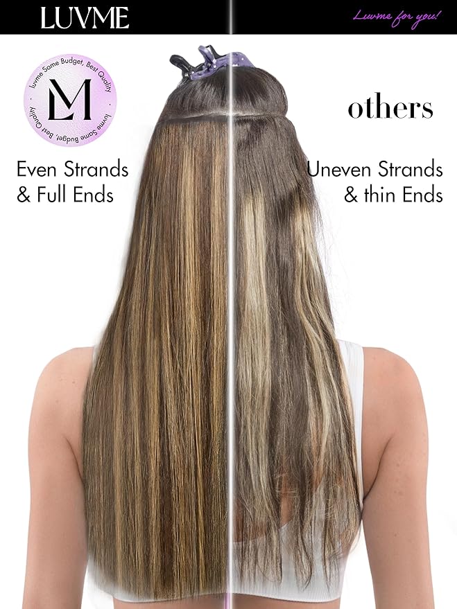 LUVME Straight Seamless 110g 7Pcs Clip in Hair Extensions Full Max with 16inch Remy Human Hair Extensions, Highlight Color 100% Real Soft Human Hair