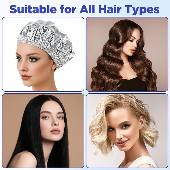 4 Pcs Conditioning Caps Made of Aluminum Foil, Reusable Thickened Shower Caps for Hot Oil Hair Treatment, Pieces Shower Cap Heat Cap For Deep Conditioning, Home And Salon Use, Hair Dyeing