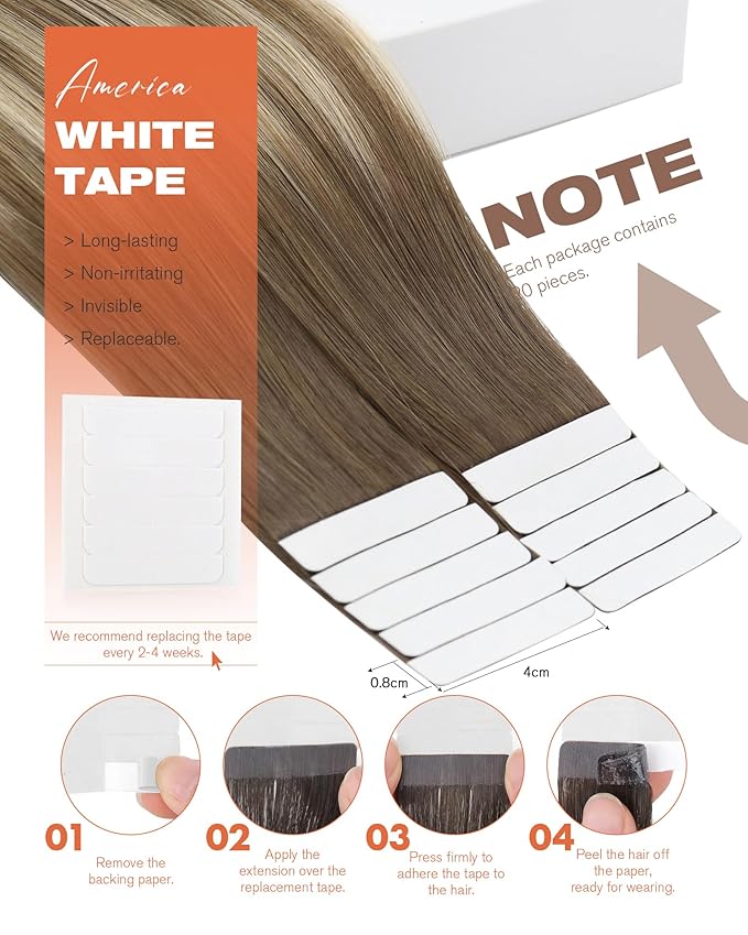 Sunny Hair Tape in Hair Extensions Human Hair, Human Hair Tape in Extensions Light Brown Balayage Blonde Hair Extensions Real Human Hair Tape in 20Inch 50g