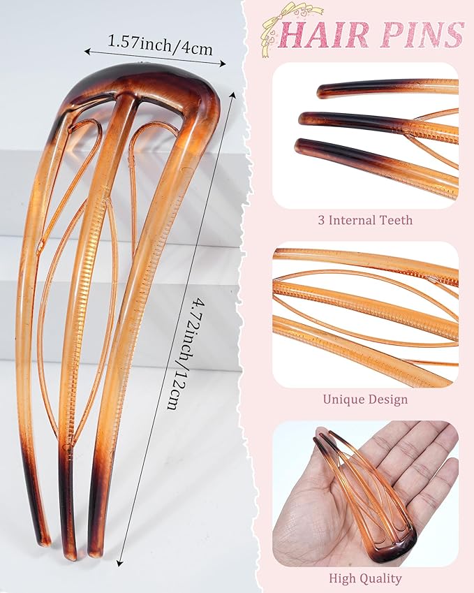 6 PCS French Hair Pins for Women, U-Shaped Hair Forks Stick for Bun Updo Chignons & French Twists, Strong Hold 3 Internal Teeth Hair Chopsticks Styling Accessories