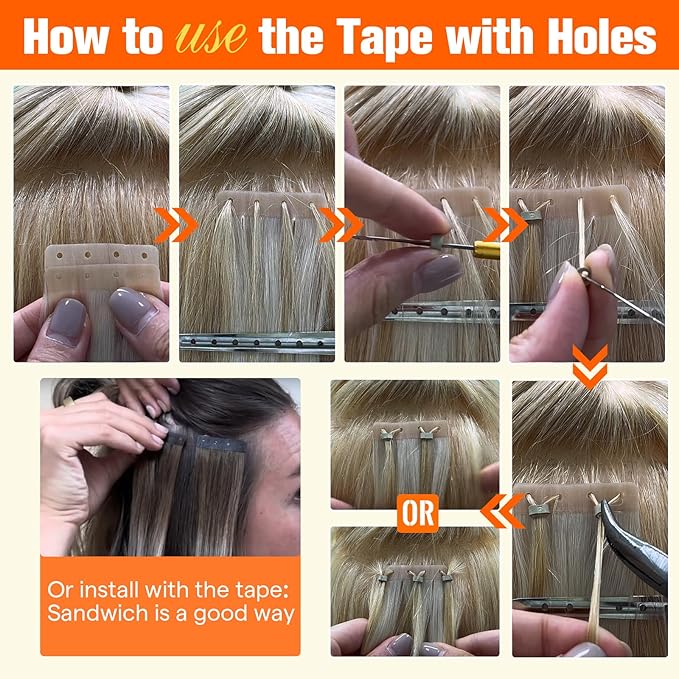 Full Shine Tape ins Human Hair Extensions 20PCS 18 Ash Blonde 613 Highlight Blonde 50G 22INCH Tape in Extensions Tape in with Holes No Glue No Clips for Daily Wear PU Hair Extension