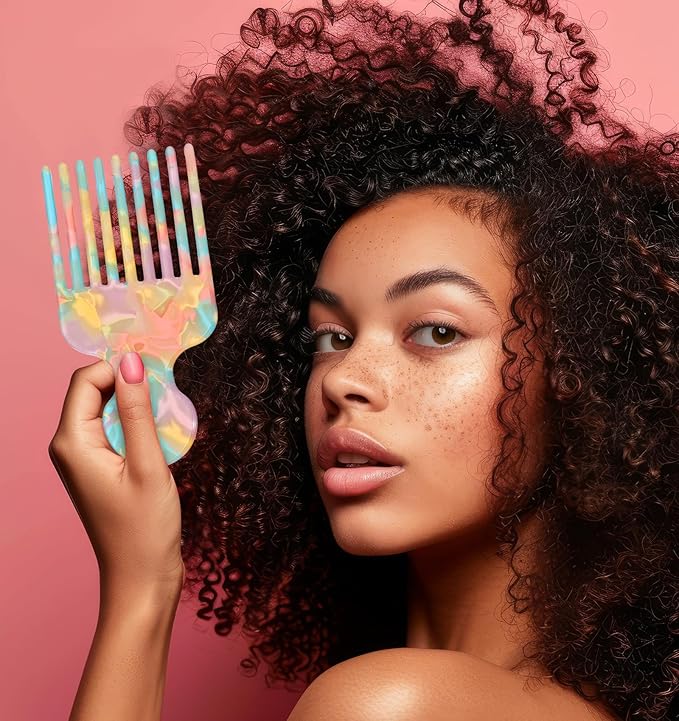 2Pcs Afro Pick, Wide Hair Pick Comb Afro Styling Tool for Curls Detangling Lift, Unisex Portable Grip Textured Scalp Massage Comb