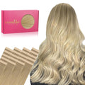 WENNALIFE Tape in Hair Extensions Human Hair, 20pcs 30g 10 inch Balayage Dirty Blonde to White Blonde Remy Hair Extensions Straight Human Hair Tape in Extensions Skin Weft Tape Extensions Human Hair