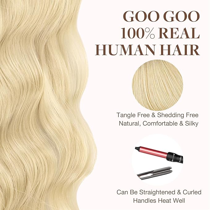 GOO GOO Tape in Hair Extensions Human Hair, O7/60F Ombre Ash Blonde with Frosted Highlights, 18inch 50g 20pcs, Skin Weft Seamless Invisible, Silky Straight with Thick Ends, Remy Human Hair