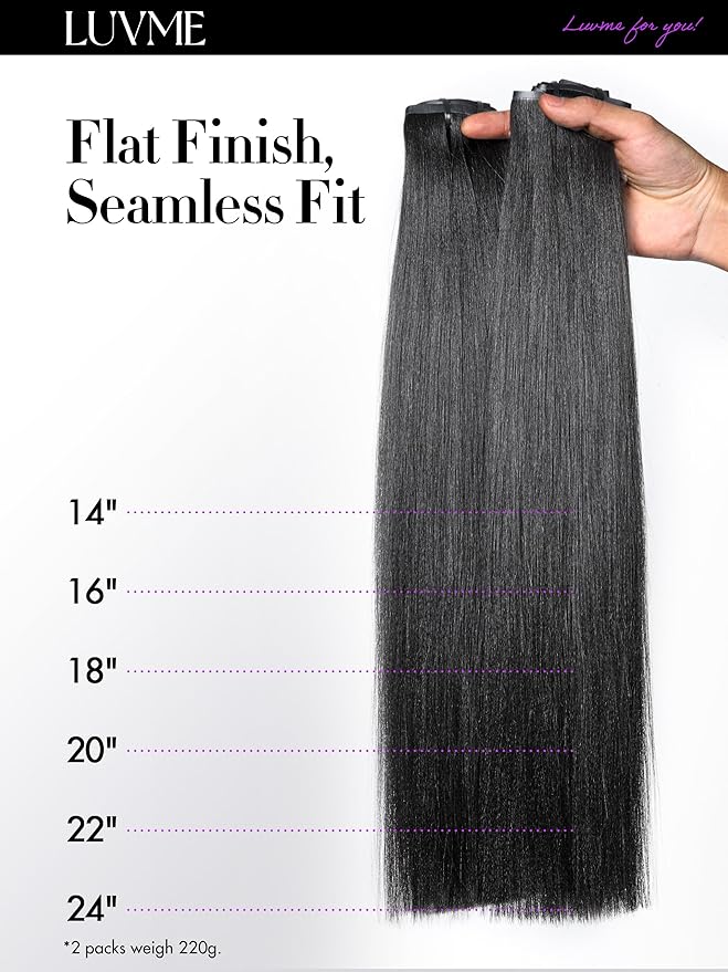 LUVME Yaki Straight Seamless 2 Pack 220g 14Pcs Clip in Hair Extensions Full Max with 14inch Remy Human Hair Extensions, Natural Black 100% Real Soft Hair