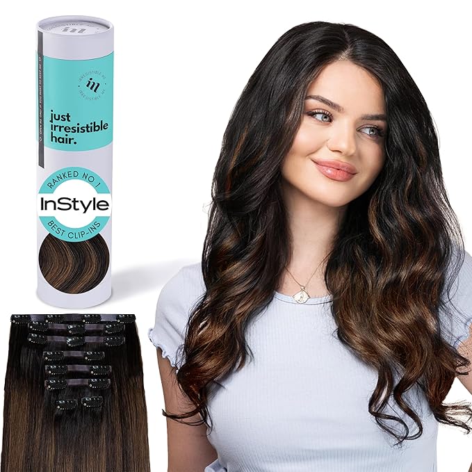 Irresistible Me Real Human Hair Extensions Clip Ins – 100% Human Hair Clip In Extensions for Length & Volume – Invisible Extension – Heat Resistant & Dyeable – Mocha Balayage, 20 Inches