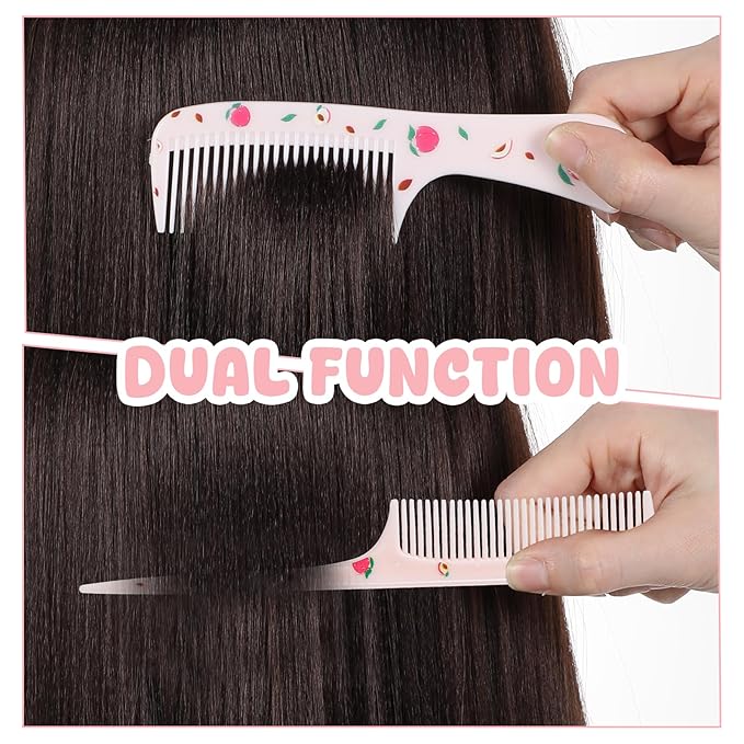 Baby Comb Set, Small Cute Fine Tooth Toddler Comb & Rat Tail Baby Comb for Styling, Pink Baby Hair Comb Plastic Parting Combs, Anti-Static Mini Hairdressing Comb for Baby Girl Wet Dry Hair (2Pcs)
