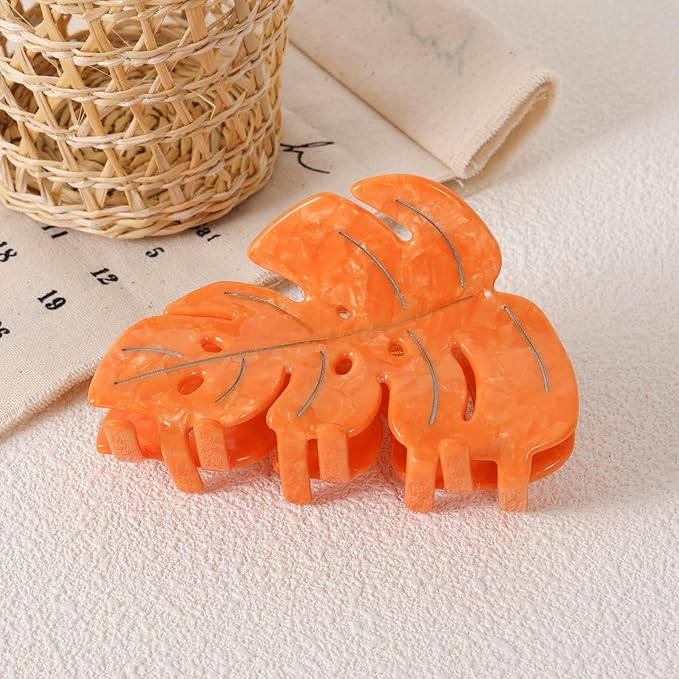 Orange Leaf Hair Claw Clip 3.5 Inch Strong Grip Hair Clip French Design Women Girls Hair Styling Accessories for Thick Thin Hair