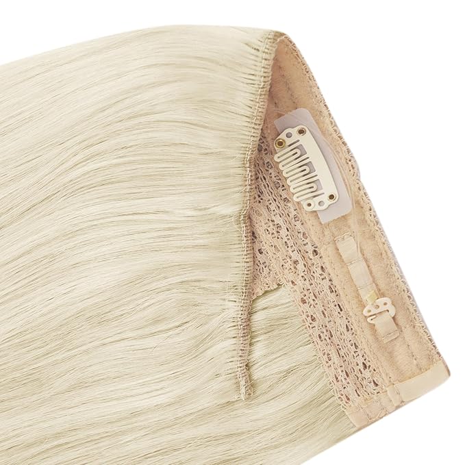 YoungSee 130G Blonde Wire Hair Extensions Human Hair Platinum Blonde Hair Extensions Wire Dyable Headband Hair Extension Real Human Hair 22Inch
