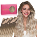 WENNALIFE Tape in Hair Extensions Human Hair, 20pcs 50g 16 inch Balayage Sandy Brown to Platinum Blonde Remy Hair Extensions for Women Tape Ins Straight Extensiones De Cabello Humano Skin Weft