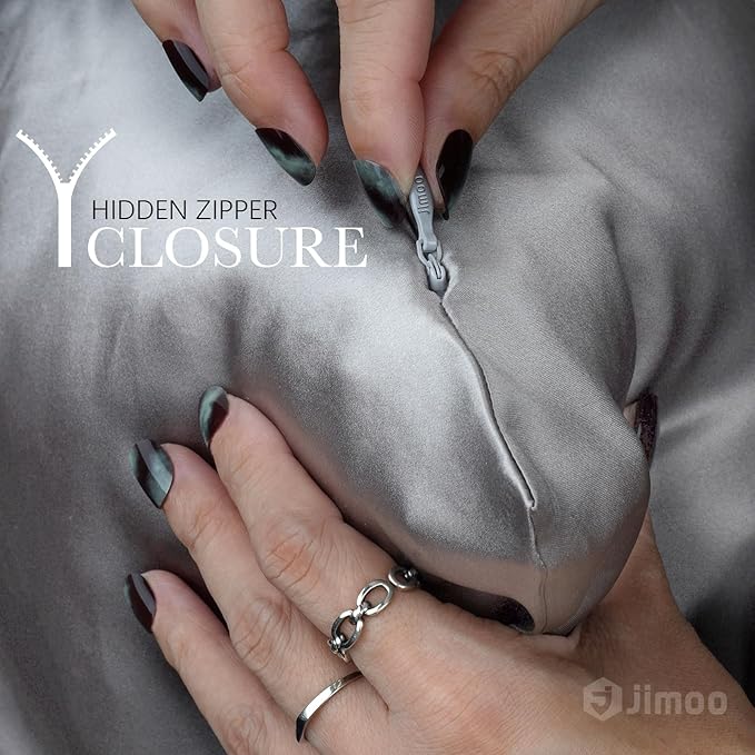 100% Mulberry Silk Pillowcase for Hair and Skin, 22 Momme Pure Natural Silk Pillow Case Both Sided with Zipper, Pillow Cover for Women Mom Men (Silver Grey, King 20''×36'', 1 Pack)
