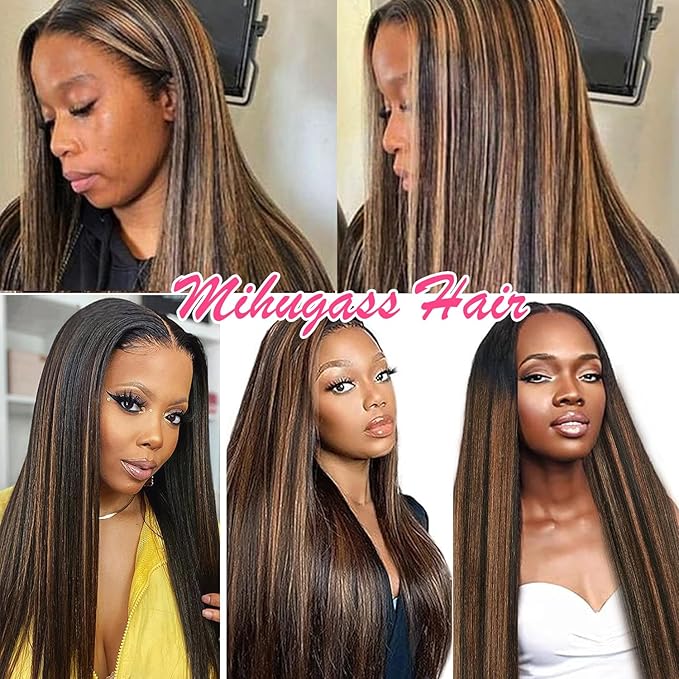 Yaki Straight Clip ins Real Human Hair Extensions For Women Highlight Hair Extensions Yaki Straight Clip in Hair Extensions(14inch,T1BP1B/30)