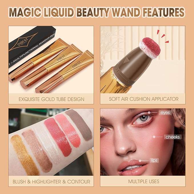 Liquid Contour Beauty Wand, Cream Liquid Contour Stick Matte Bronzer Stick with Cushion Applicator, Lightweight Blendable, Long Lasting Silky Liquid Face Shaping & Contouring Stick | 1# Contour Grey brown