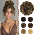 FESHFEN Human Messy Buns - 100% Human Hair Bun Real Scrunchies Hair Pieces Ponytail Extensions Wavy Tousled Updo Chignon Hairpieces for Women, Brown Mixed Blonde