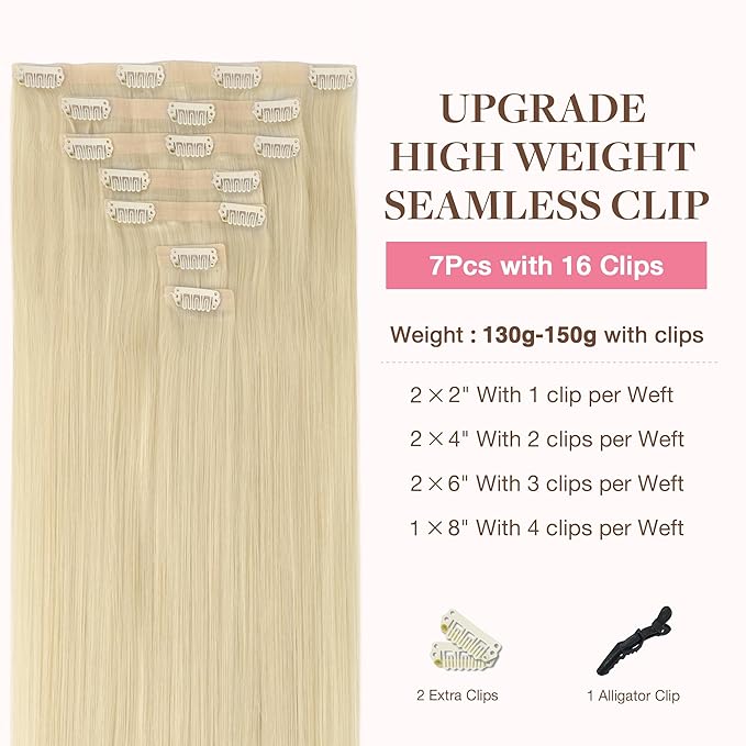 GOO GOO Clip in Hair Extensions Real Human Hair, Remy Human Hair Extensions Clip ins for Women, Natural Human Hair, 18inch 130g 7Pcs, 60A Platinum Blonde