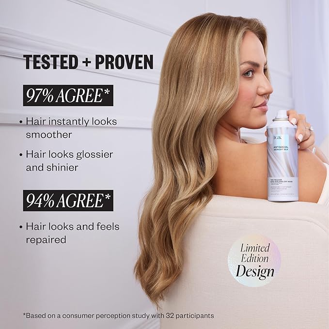 IGK Antisocial Midnight Silk Bond-Building Dry Hair Mask – No-Rinse Leave-In Treatment with Vegan Silk Protein – Limited Edition Design, 5 oz