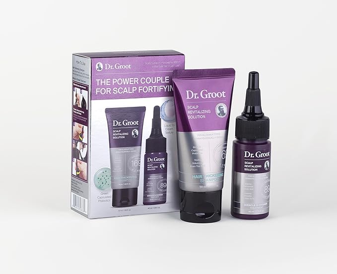 Dr. Groot Scalp Revitalizing Solution Travel Set for Hair Loss, Korean Hair Care, Hair Thickening Shampoo & Miracle in Shower Treatment, TSA Approved, 5 Seconds to Smooth Hair, Rosemary Oil