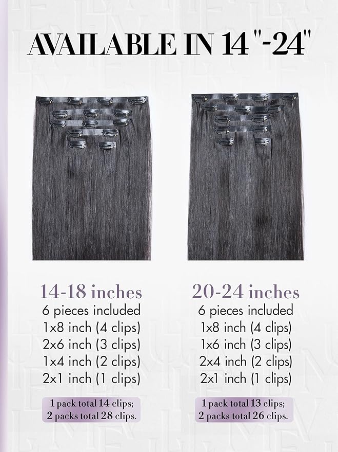 LUVME Invisible Clip in Hair Extensions, Silky Straight 24 Inch 2 Pack 220g 12pcs Human Hair Invisible Clip ins Hair Extensions Natural Black Hair for Women