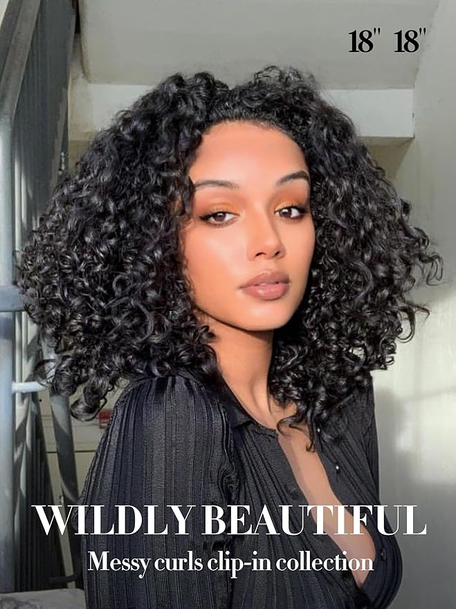 LUVME Burmese Curly Clip in Hair Extensions Real Human Hair Messy Curly Clip Ins Fullness with 1 Pack for Women Brazilian Remy Human Hair Natural Black 135g 14Inch