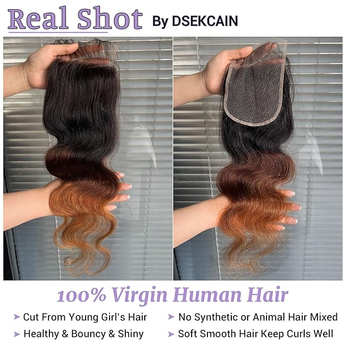Ombre 5x5 Lace Closure Body Wave Chestnut Brown T1B/2/30 5x5 Transparent hd Lace Closure 100% Real Human Hair 16 Inch 150% Density