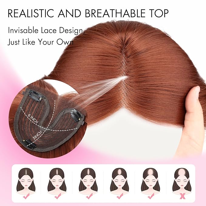 Isaic 24 Inch Synthetic Hair Toppers for Women with Thinning Hair, Clip In Crown Topper Hair Extensions with Adjustable Bandage, Layered Wiglet for Natural Coverage (Copper)