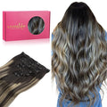 WENNALIFE Clip in Human Hair Extensions, 22 Inch 120g 7pcs Balayage Natural Black to Light Blonde Hair Extensions, Real Human Hair Remy Double Weft