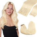 GOO GOO Clip in Hair Extensions Real Human Hair, Remy Human Hair Extensions Clip ins for Women, Natural Human Hair, 16inch 150g 9Pcs, 613R Bleach Blonde
