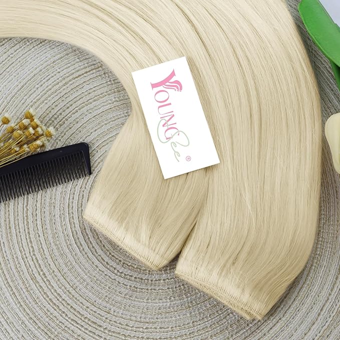 YoungSee 120G Wire Hair Extensions Human Hair Blonde Wire Human Hair Extensions Platinum Blonde Lace One Piece Hair Extensions for Women 18 Inch