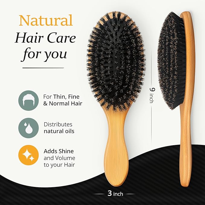 Belula Boar Bristle Hair Brush Set for Men - Soft Mens Hair Brush for Thin, Normal & Short Hair - Includes Wooden Comb, 2 Palm Brushes & Travel Bag - Best Hair Brushes for Men!